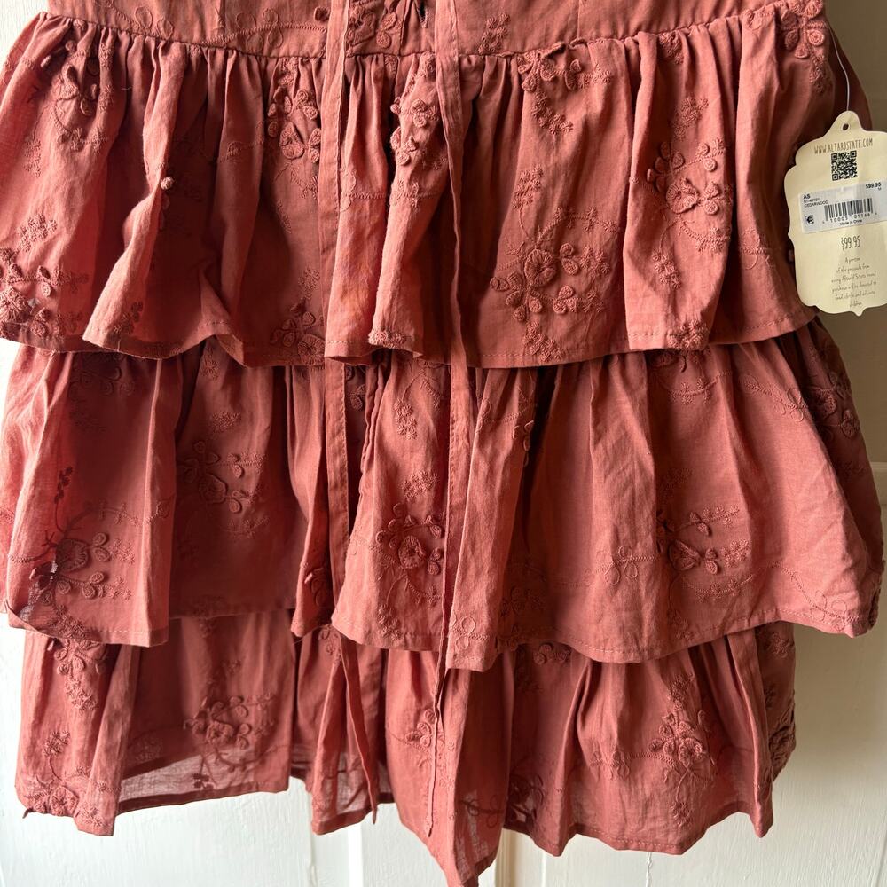 Altar’d State Womens Dress S NWT Cottagecore Tiered Bustier Corset Eyelet Pink - Picture 4 of 6